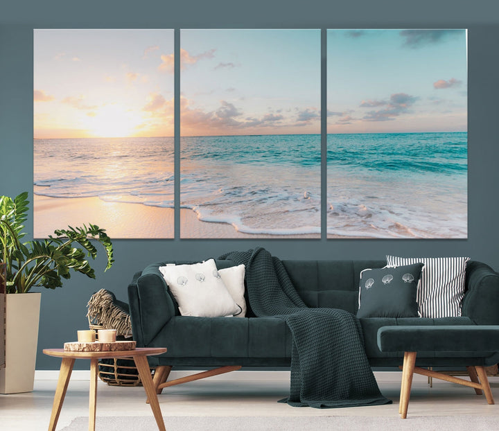 Sunset Beach Art Ocean Vibes Wall Art Canvas Print