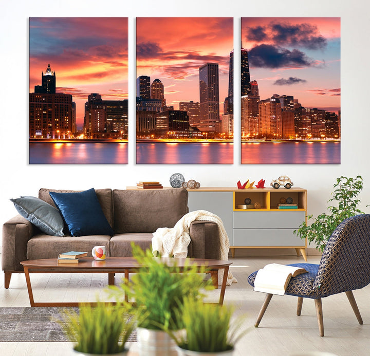 Chicago Night Skyline Wall Art City Cityscape Canvas