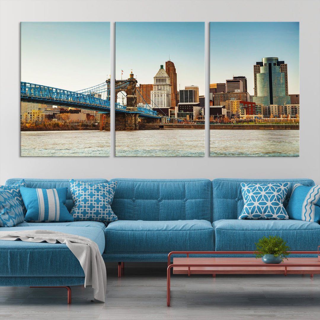 Cincinnati City Morning Skyline Cityscape View Wall Art Canvas Print