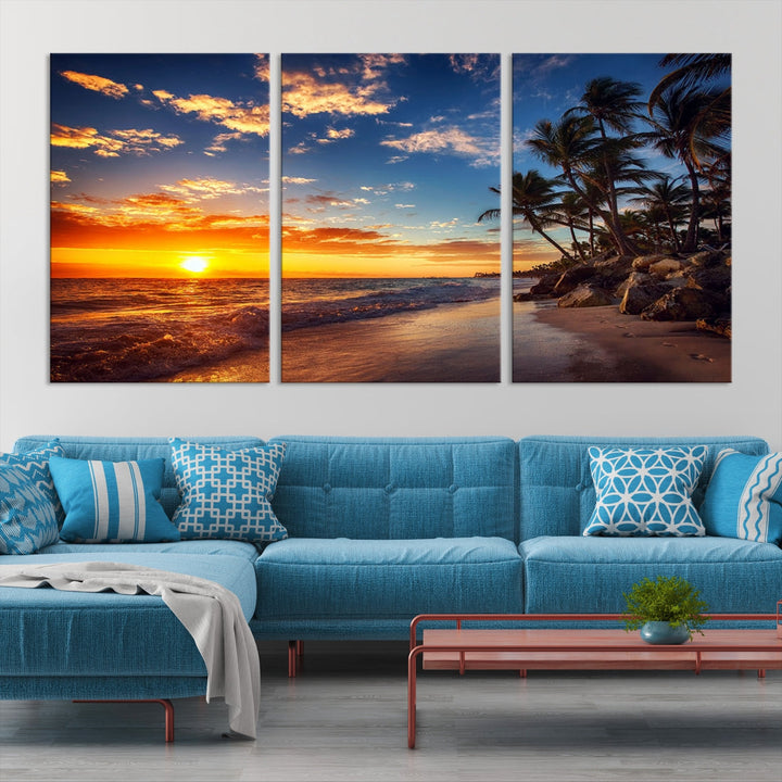 Ocean Beach Canvas Wall Art Beach Canvas, Tropical Island Sunset Canvas Print