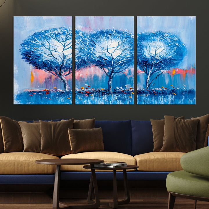 Abstract Blue Trees Trendy Wall Art Canvas Print