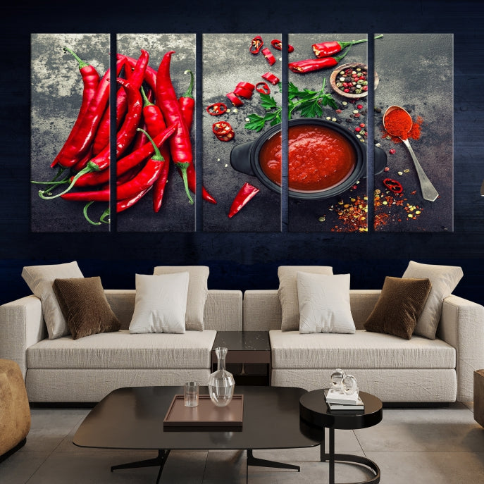 Red Chili Peppers Wall Art Kitchen Artwork Canvas Print