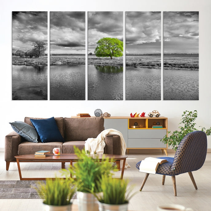 Black and White Tree Landscape Painting Wall Art Tree Canvas Print