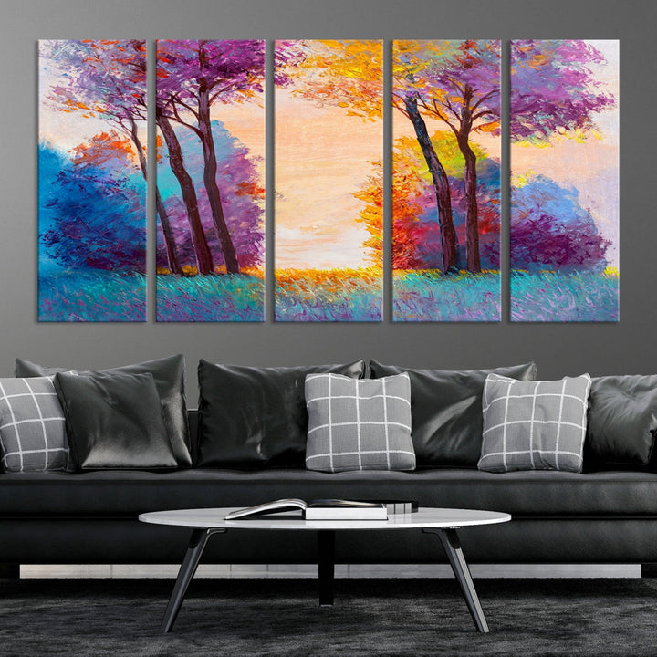 Oil Paint Effect Trees Wall Art Canvas Print