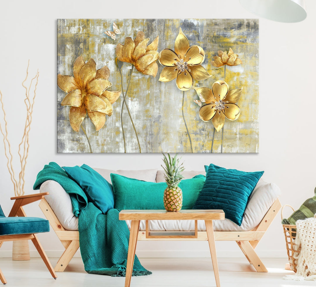 Golden Flowers Wall Art Canvas Print