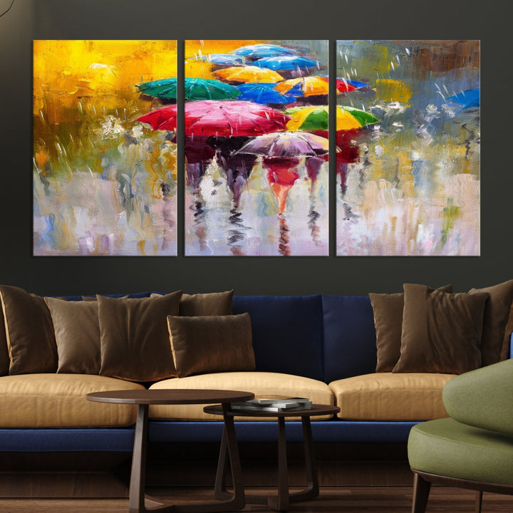 Colorful Canvas Painting of Umbrellas Wall Art Canvas Print Colorful Wall