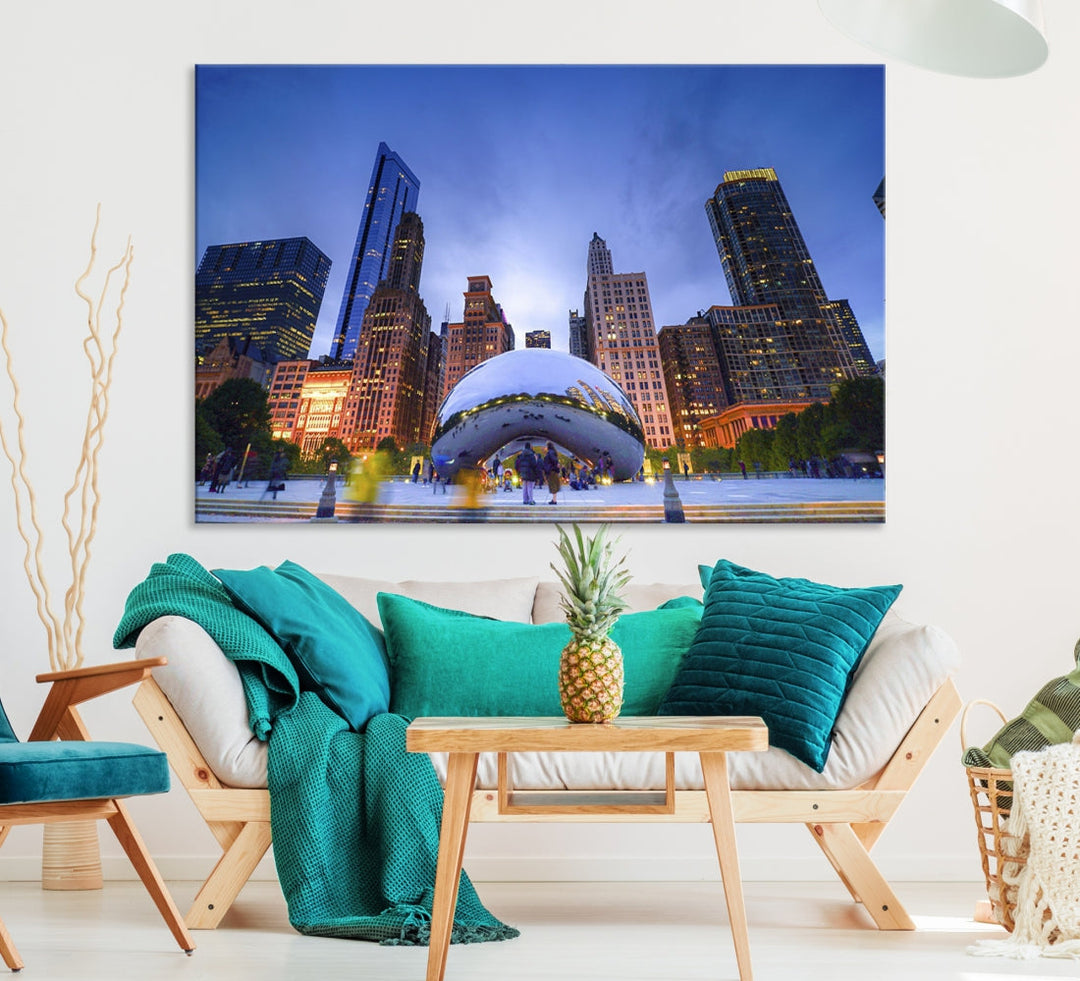 Chicago Night Skyline Wall Art City Cityscape Canvas Picture Print