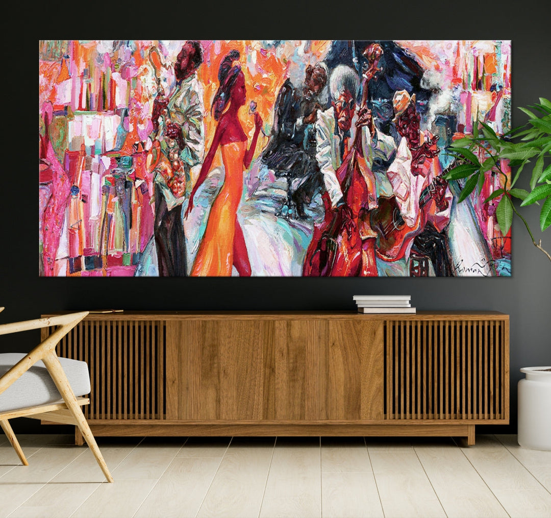 Afro African American Music Band Canvas Wall Art Abstract Jazz Music Wall Art