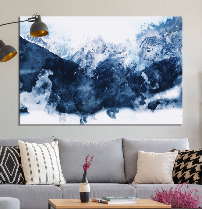 Dark Blue Abstract Mountain Wall Art Canvas Print