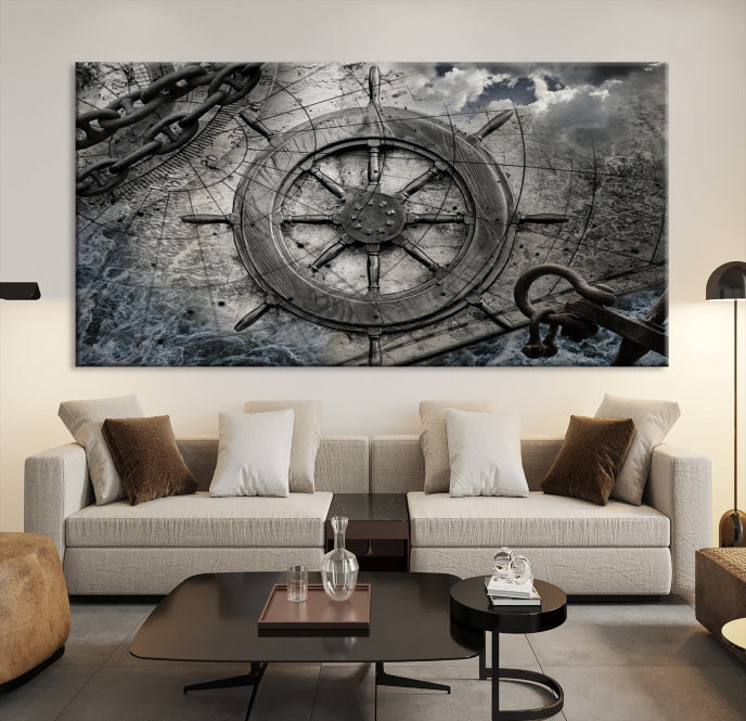 Ship Steering Wheel Vintage Wall Art Canvas Print
