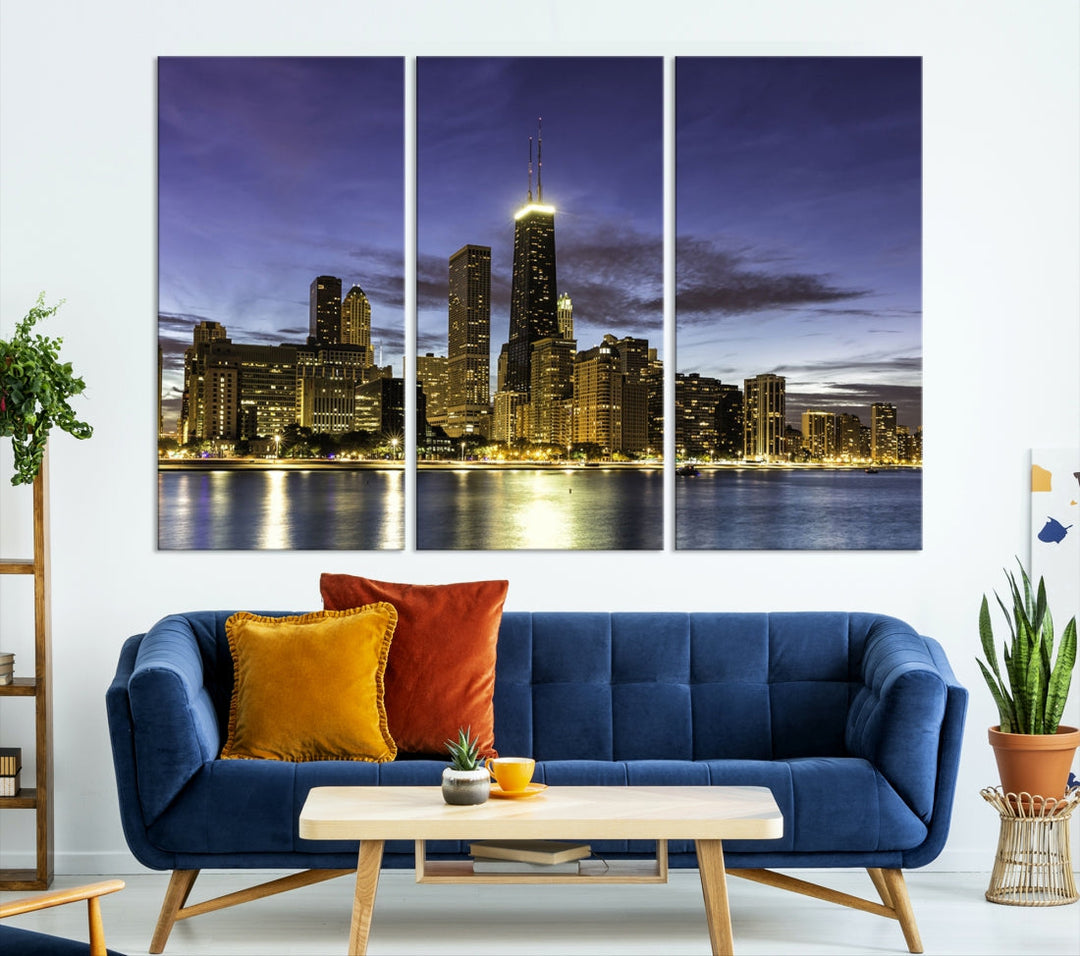 Chicago Night Skyline Wall Art City Cityscape Canvas Picture Print