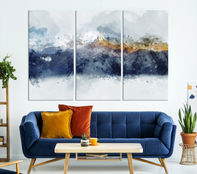 Abstract Blue Orange Mountain Wall Art Canvas Print