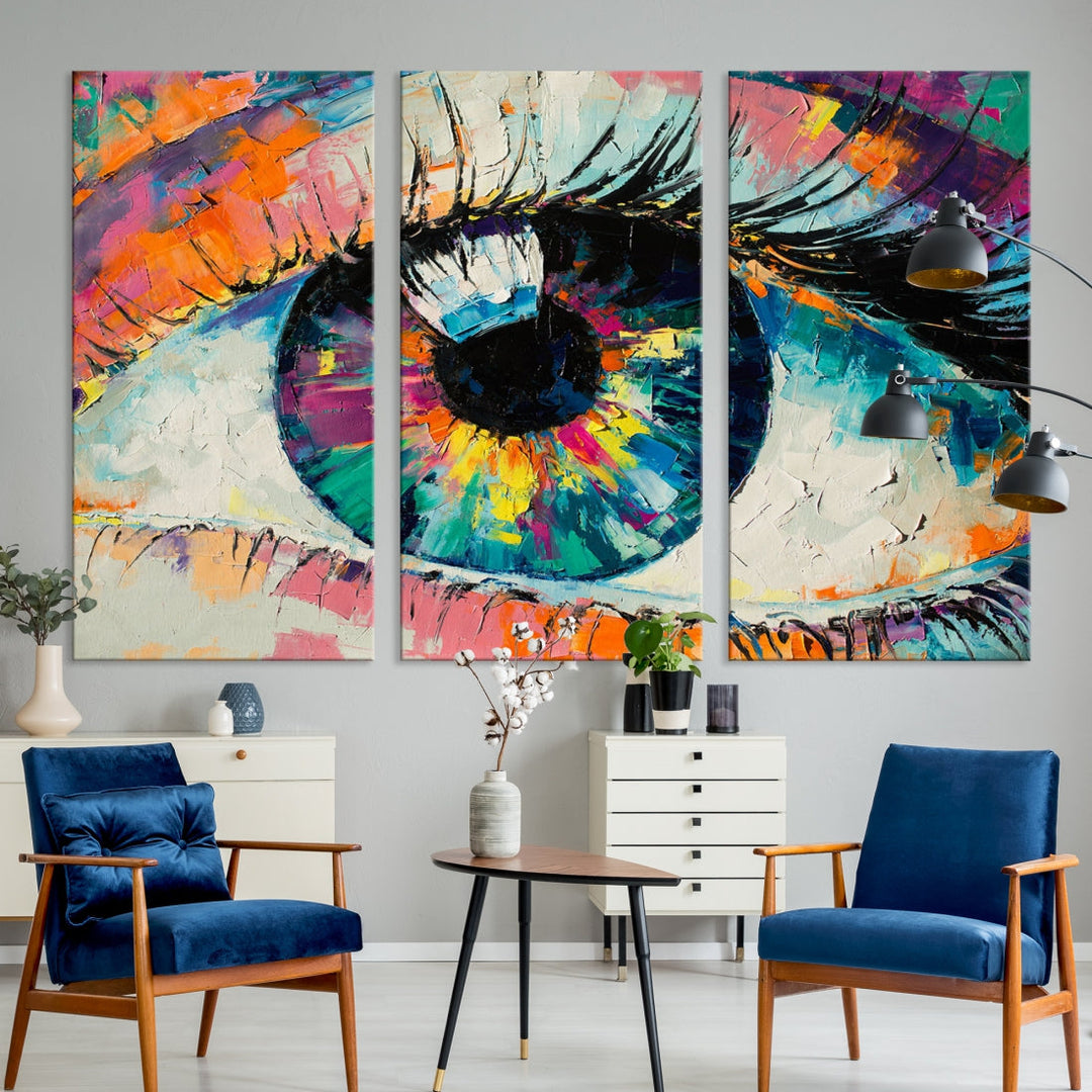 Bright Colors Eye Painting Contemporary Art Canvas Print Colorful Wall Art