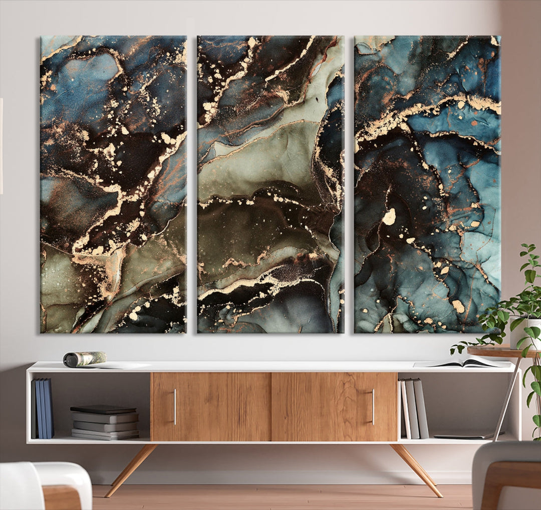 Black and Blue Marble Fluid Effect Wall Art Abstract Canvas Wall Art Print