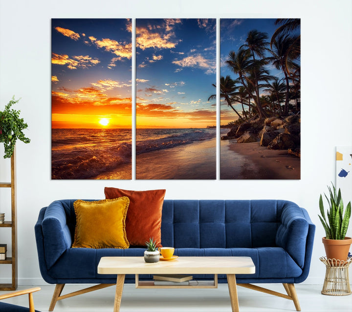 Ocean Beach Canvas Wall Art Beach Canvas, Tropical Island Sunset Canvas Print