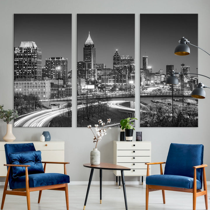 Atlanta Black and White Wall Art Cityscape Canvas Print