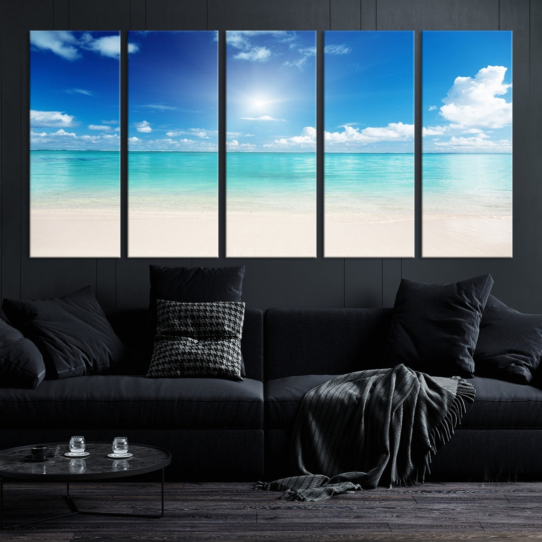 Wall Art Canvas Light Blue Beach and Ocean View