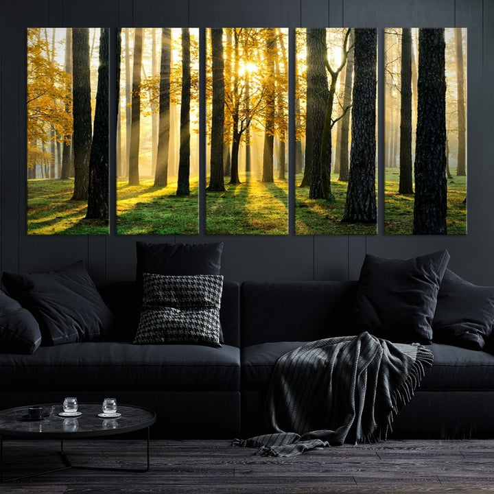 Wall Art Landscape Canvas Print Tall Trees in Forest at Sunset
