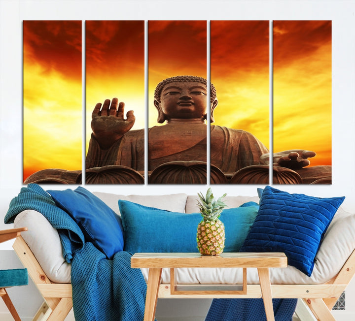 Wall Art Close up Buddha Statue at Sunset Canvas Print