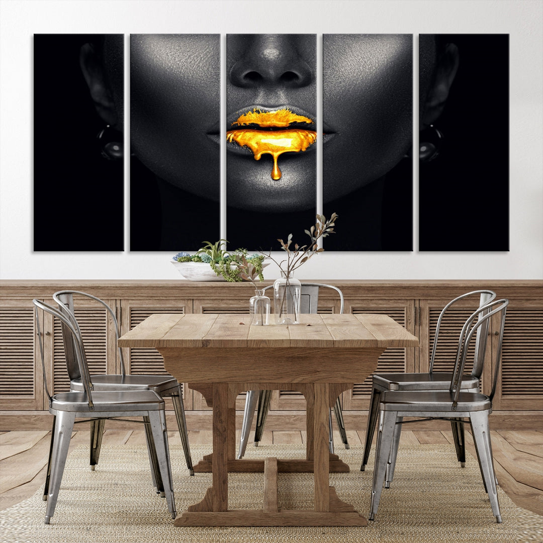 Honey Gold Lips and Black Woman Photograph Canvas Print
