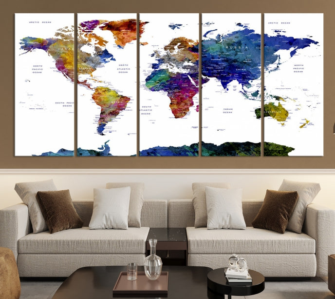 Push Pin World Map Wall Art Canvas Print