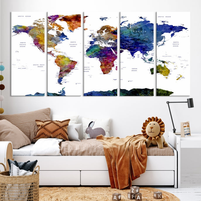 Push Pin World Map Wall Art Canvas Print