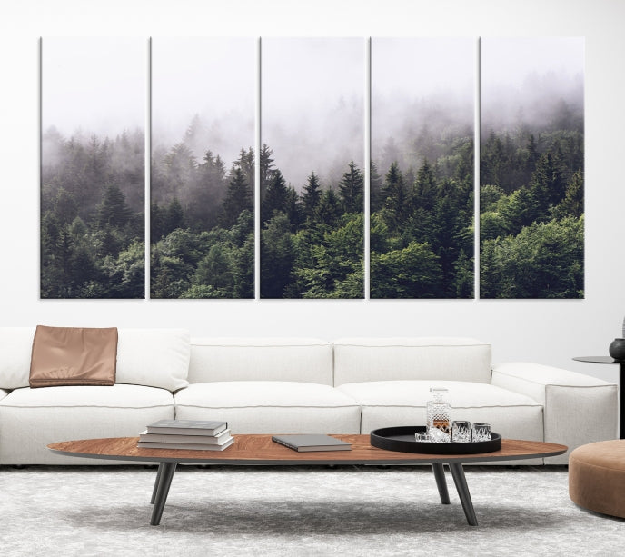 Misty Forest Foggy Mountain Wall Art Canvas Print