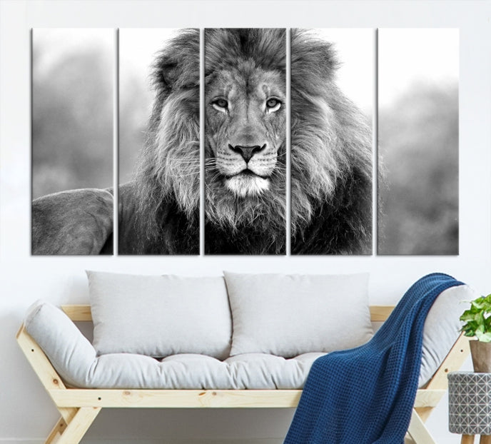 Black and White Lion Canvas Wall Art Animal Print