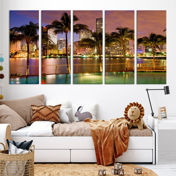 Wall Art MIAMI Canvas Print Miami Skyline with Palms