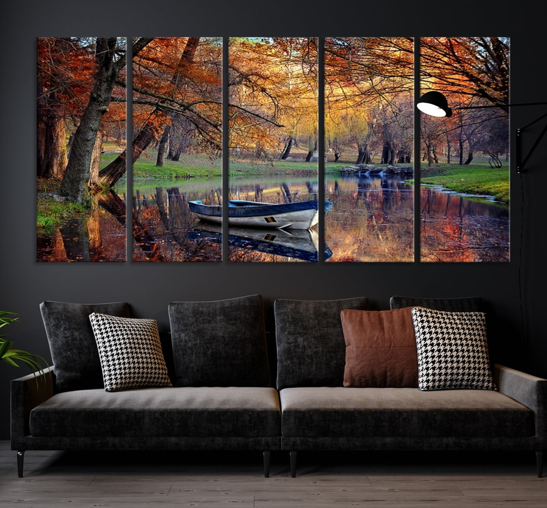 Wall Art Canvas Print Wonderful River in Forest Landscape in Autumn Wall Art Panels