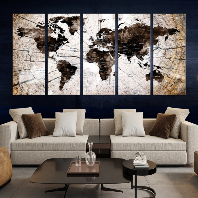 Vintage World Map on Wood Style Background Wall Art Print