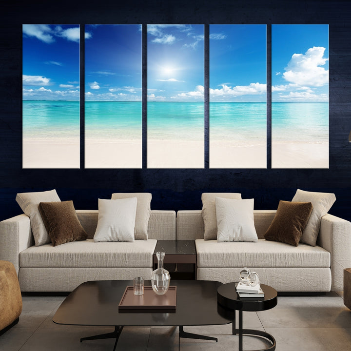 Wall Art Canvas Light Blue Beach and Ocean View