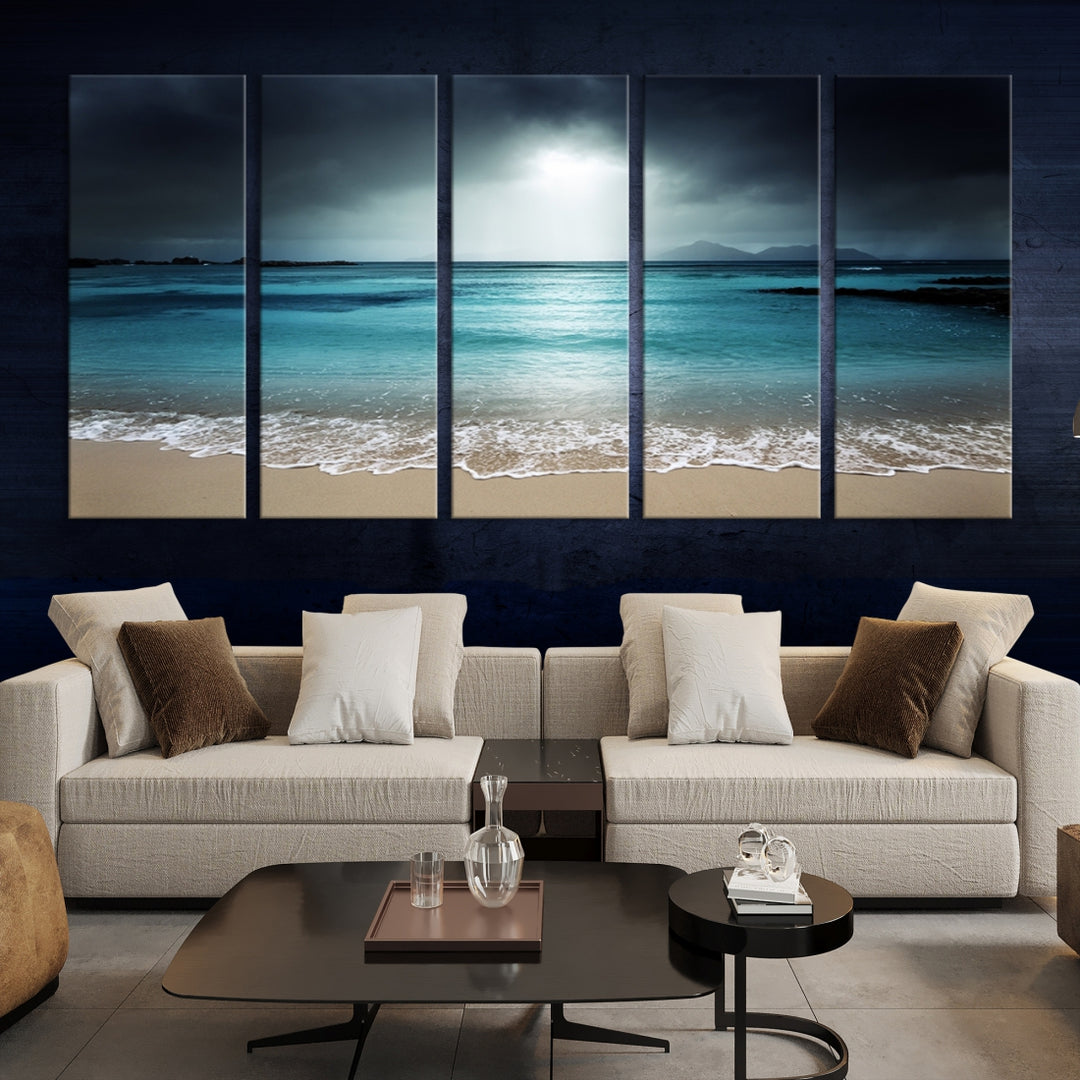 Wall Art Canvas Print Dark Beach with Clear Ocean