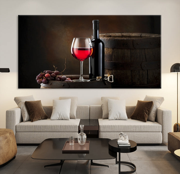 Wall Art Red Wine Bottle and Tun Canvas Print