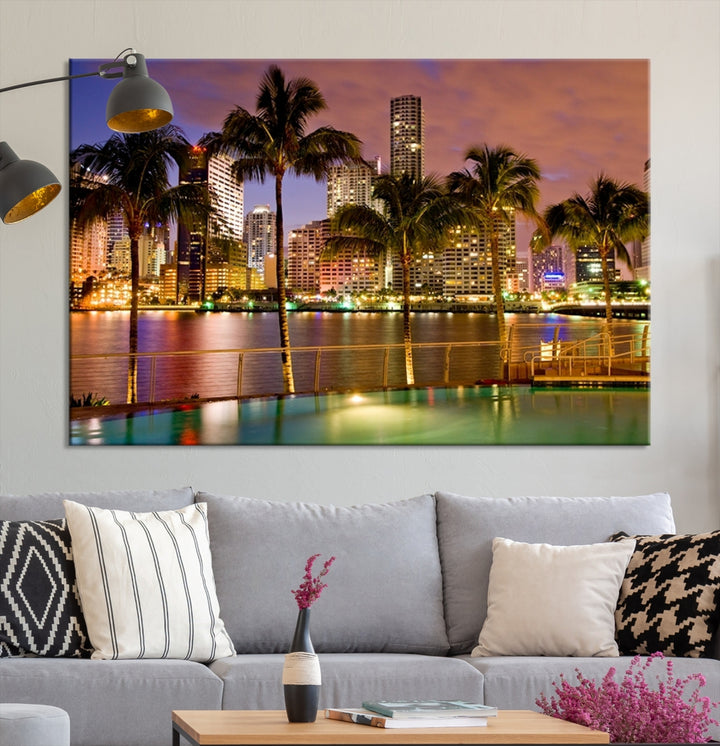 Wall Art MIAMI Canvas Print Miami Skyline with Palms