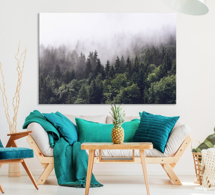 Misty Forest Foggy Mountain Wall Art Canvas Print