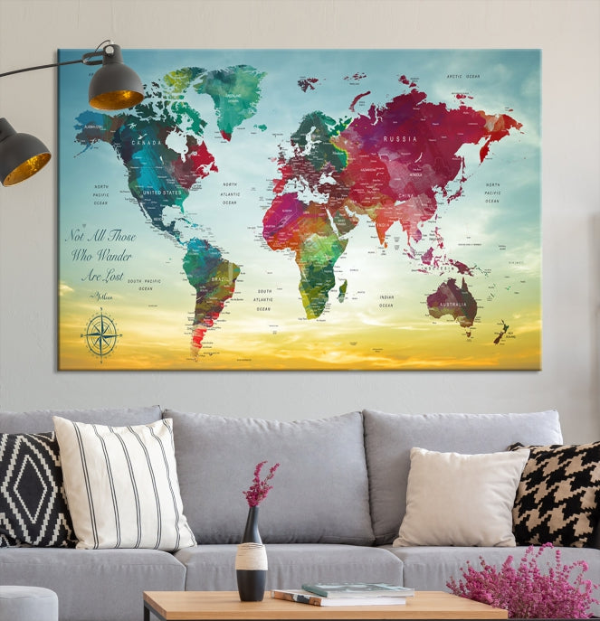 Wall Art Push Pin Personalized World Map Canvas Print