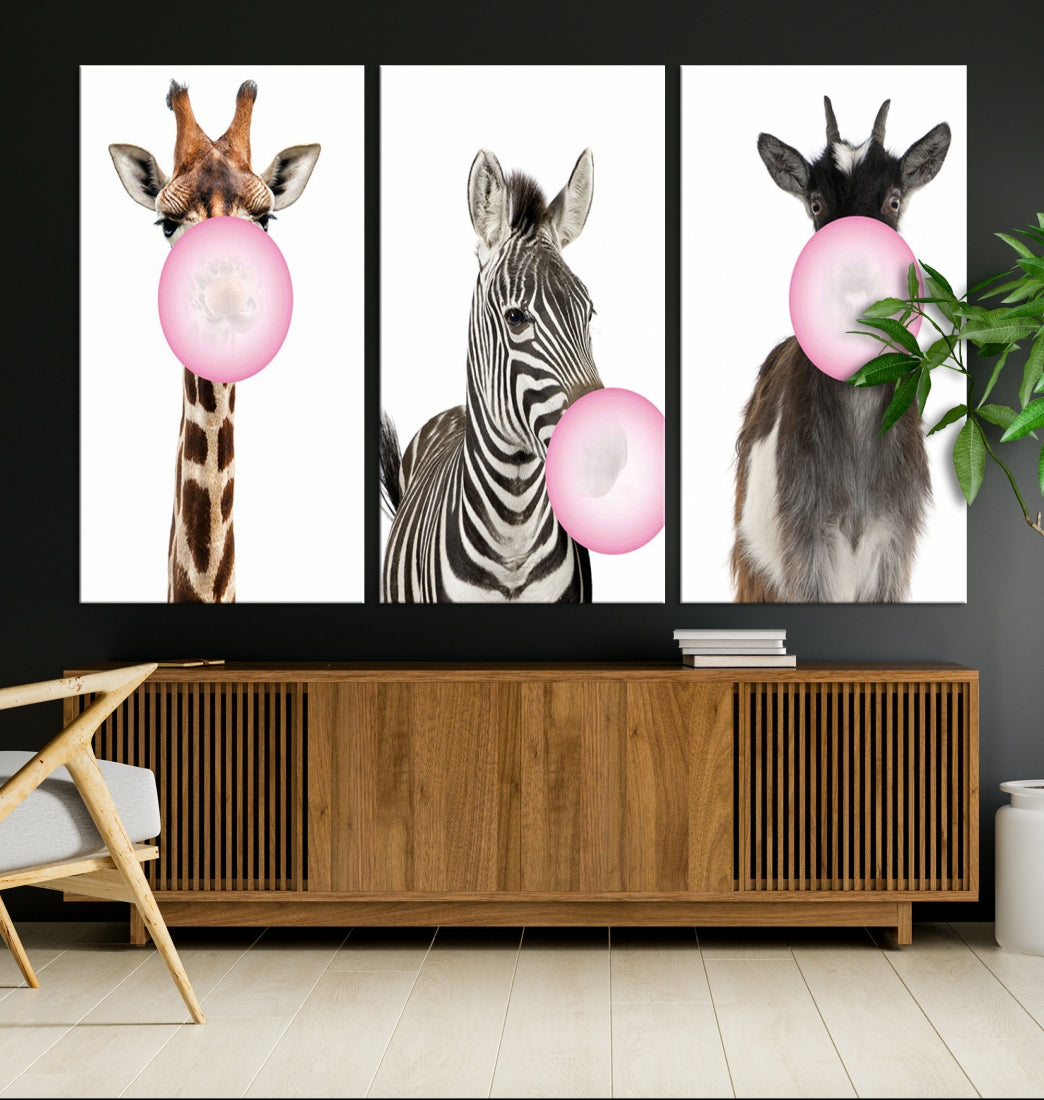 Funny Animals Canvas Wall Art Goat Zebra Giraffe Canvas Print