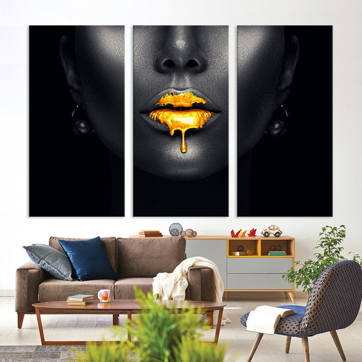 Honey Gold Lips and Black Woman Photograph Canvas Print