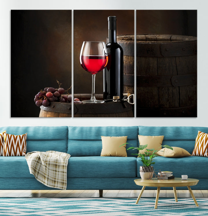 Wall Art Red Wine Bottle and Tun Canvas Print