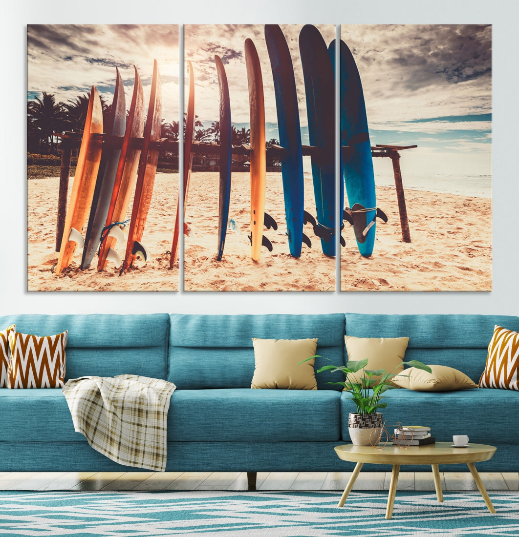 Colorful Surfing Boards and Sunset Canvas Wall Art Print Canvas Print
