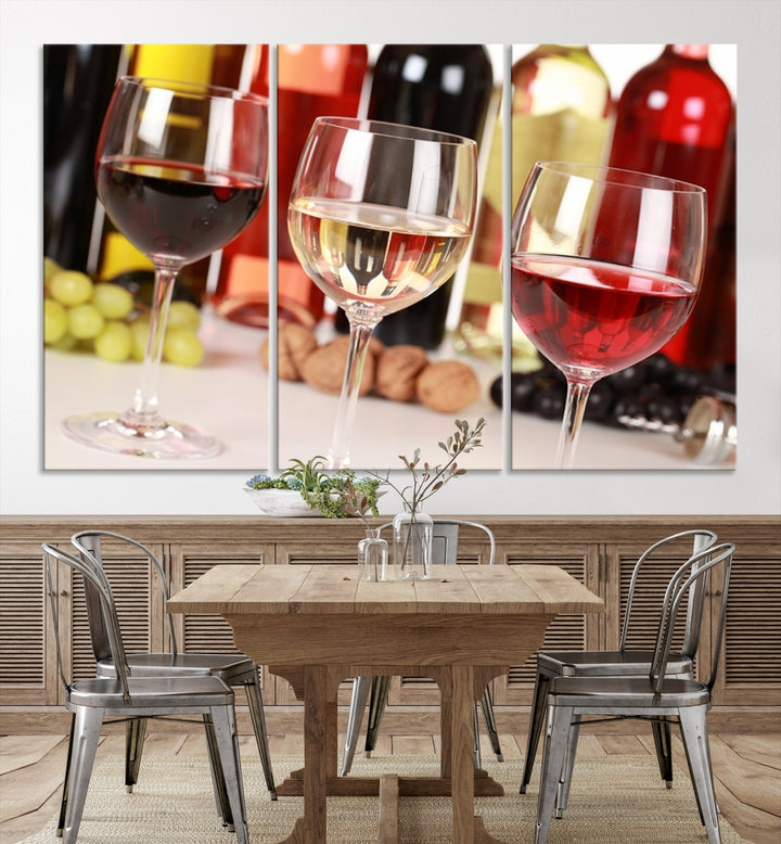 Wall Art Red, White and Rose Wine in Glass Canvas Print