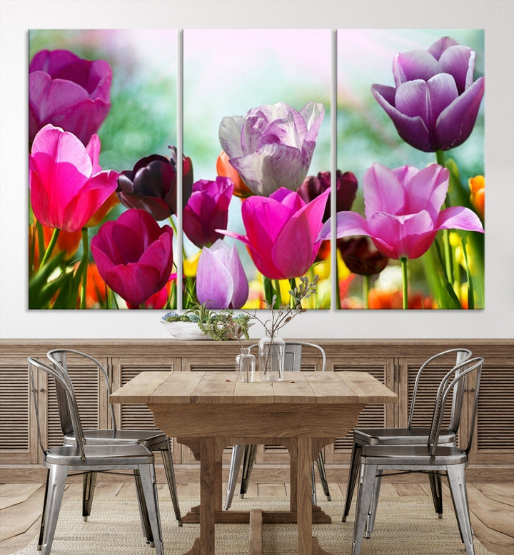 Wall Art Colorful Flowers Panoramic Canvas Print