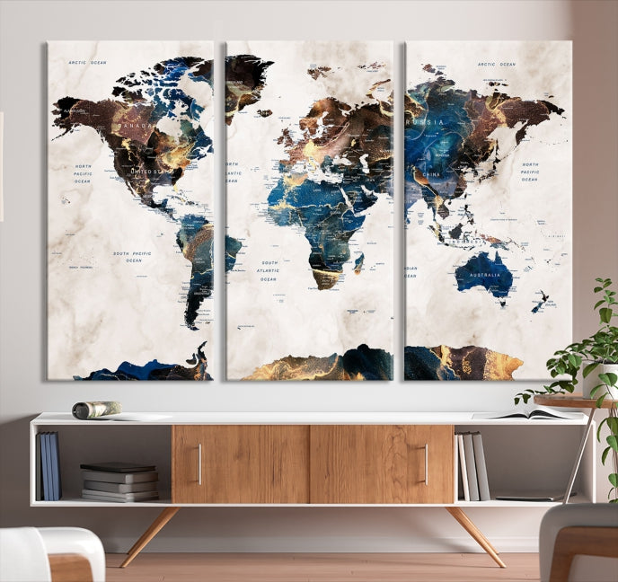 Watercolor World Map Wall Art Canvas Print