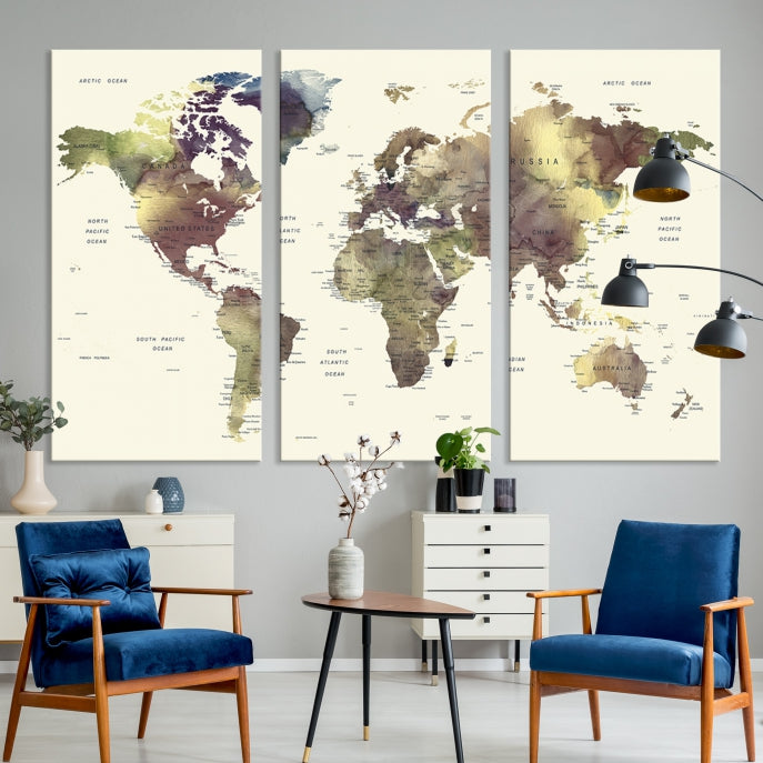 World Map Push Pin Travel Lover Wall Art Canvas Print