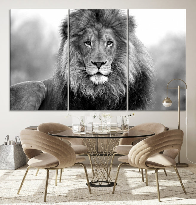 Black and White Lion Canvas Wall Art Animal Print