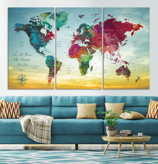 Wall Art Push Pin Personalized World Map Canvas Print