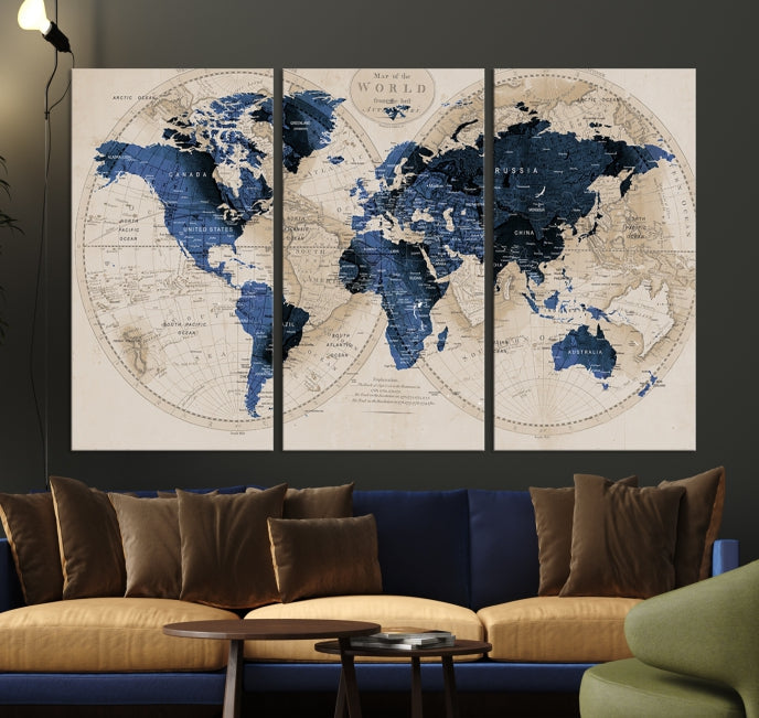 Rustic World Map Wall Art Canvas Print
