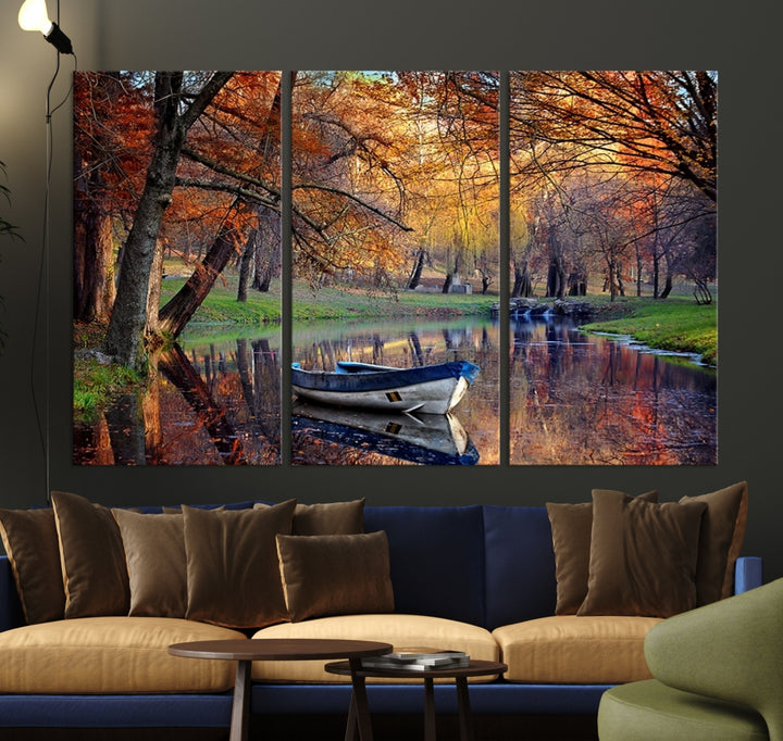Wall Art Canvas Print Wonderful River in Forest Landscape in Autumn Wall Art Panels