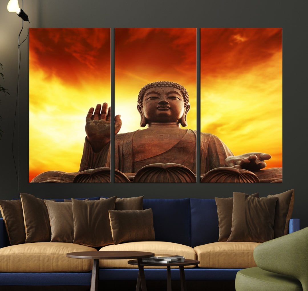 Wall Art Close up Buddha Statue at Sunset Canvas Print